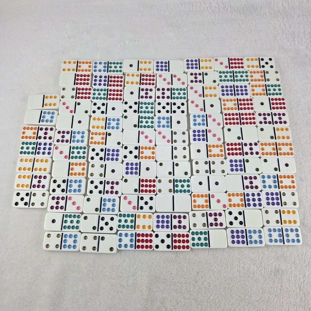 Train Dominoes Set Double 12 Color Dots Game With Train Hub Complete - Picture 11 of 16
